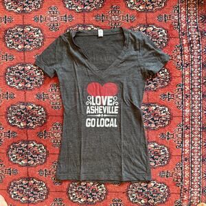 LOVE ASHEVILLE Go Local XS Dark Gray V-Neck 50/50‎ Short Sleeve T-Shirt